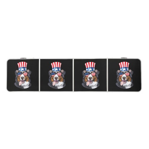 Bernese Mountain Dog USA Flag Hat 4th of July Beer Pong Table