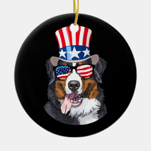 Bernese Mountain Dog USA Flag Hat 4th of July Ceramic Ornament