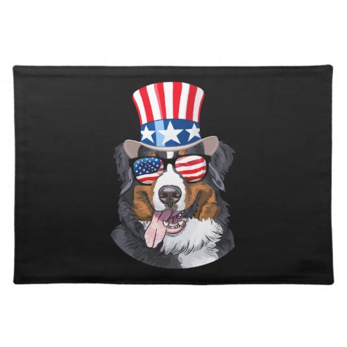 Bernese Mountain Dog USA Flag Hat 4th of July Cloth Placemat