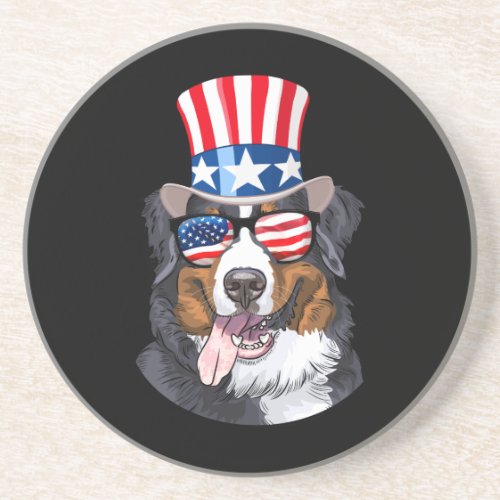 Bernese Mountain Dog USA Flag Hat 4th of July Coaster