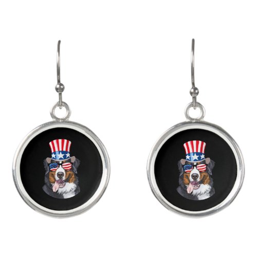 Bernese Mountain Dog USA Flag Hat 4th of July Earrings