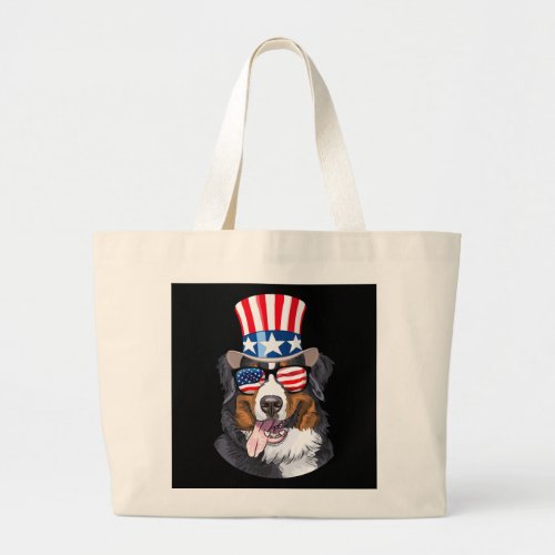 Bernese Mountain Dog USA Flag Hat 4th of July Large Tote Bag