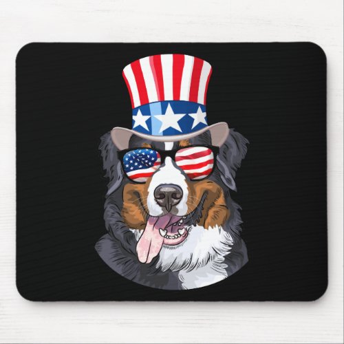 Bernese Mountain Dog USA Flag Hat 4th of July Mouse Pad