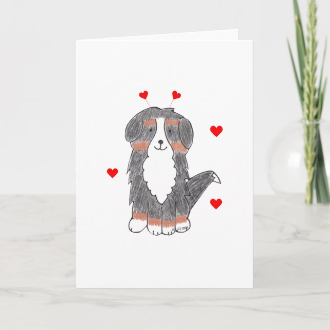 Bernese Mountain Dog Valentine Ears Holiday Card (Front)