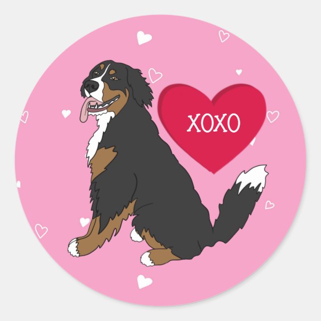 Bernese Mountain Dog Valentines Day  Classic Round Sticker (Front)