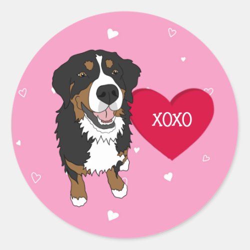 Bernese Mountain Dog Valentines Day Classic Round Sticker