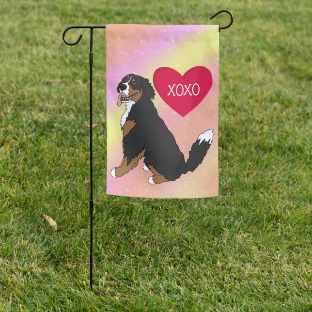 Bernese Mountain Dog Valentines Day Garden Flag (In SItu)