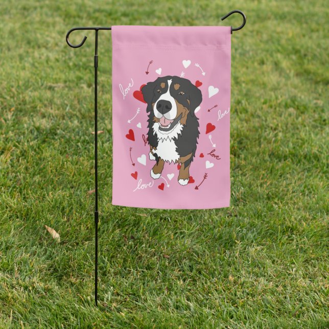 Bernese Mountain Dog Valentines Day Garden Flag (In SItu)