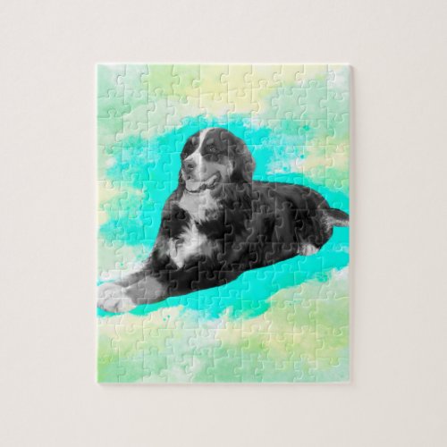 Bernese Mountain Dog Watercolor Art Jigsaw Puzzle