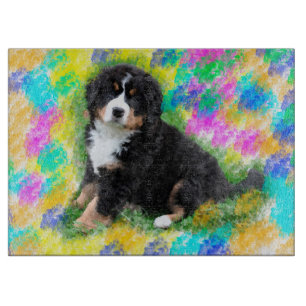 Bernese Mountain Dog Watercolor Art Painting Cutting Board