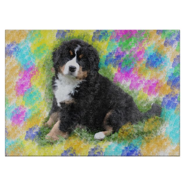 Bernese Mountain Dog Watercolor Art Painting Cutting Board (Front)