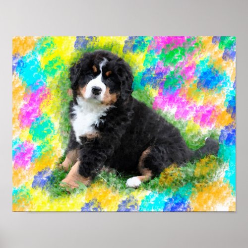 Bernese Mountain Dog Watercolor Art Painting Poster