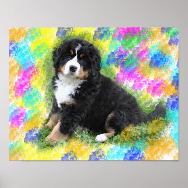 Bernese Mountain Dog Watercolor Art Painting Poster (Front)