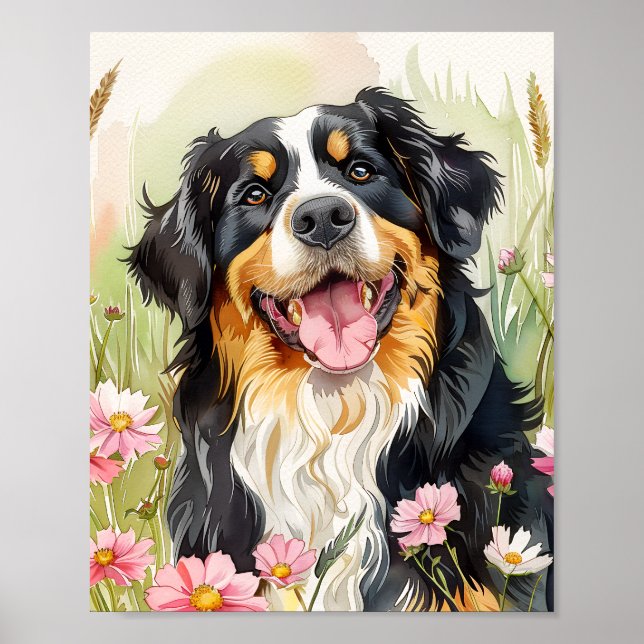 Bernese Mountain Dog Watercolor Art Print (Front)