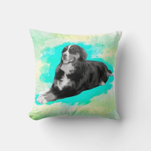 Bernese Mountain Dog Watercolor Art Throw Pillow