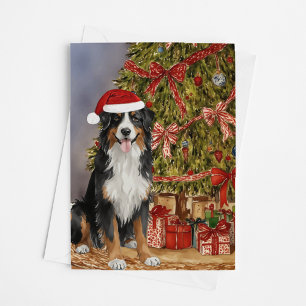 Bernese Mountain Dog Watercolor Christmas Tree Card
