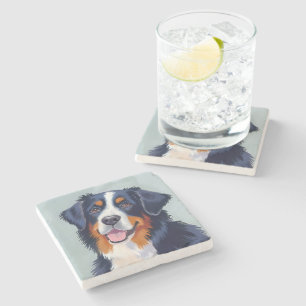 Bernese Mountain Dog Watercolor Painting Stone Coaster