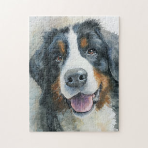 Bernese Mountain dog watercolor portrait Jigsaw Puzzle