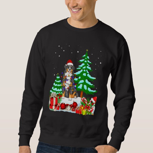 Bernese Mountain Dog Wearing Christmas Hat Tree Li Sweatshirt (Front)