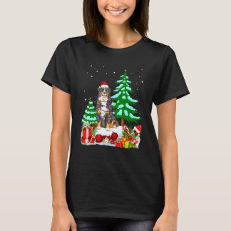 Bernese Mountain Dog Wearing Christmas Hat Tree Li T-Shirt