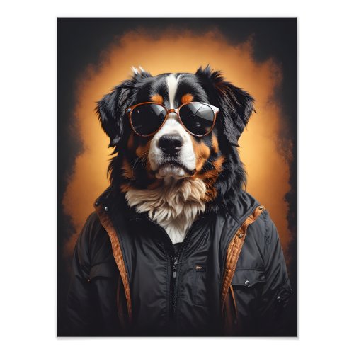 Bernese Mountain Dog Wearing Jacket And Sunglasses Photo Print