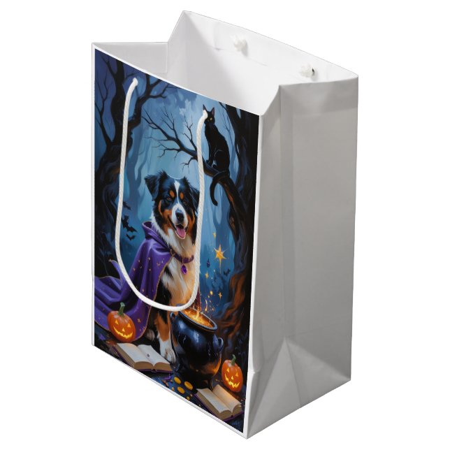 Bernese Mountain Dog Whimsical Halloween Painting Medium Gift Bag (Front Angled)