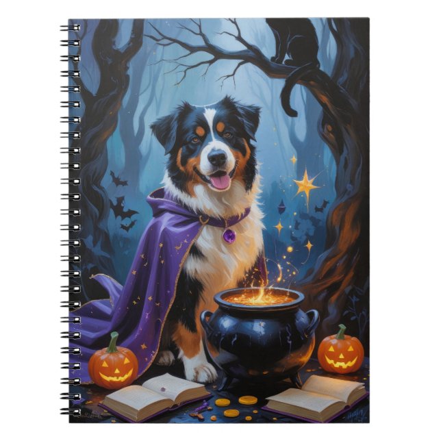 Bernese Mountain Dog Whimsical Halloween Painting Notebook (Front)