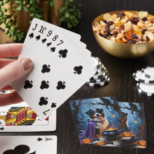 Bernese Mountain Dog Whimsical Halloween Painting Poker Cards