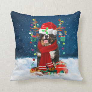 Bernese Mountain dog with Christmas gifts Throw Pillow