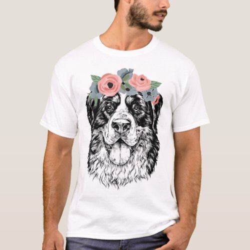 Bernese Mountain Dog with Floral Headband BMD Bern T_Shirt