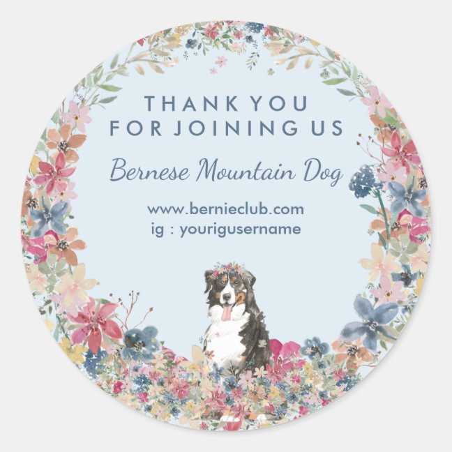 Bernese Mountain Dog with Flower Frame Classic Round Sticker