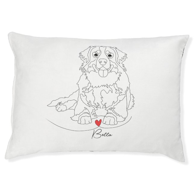 Bernese Mountain Dog with Heart Line Art Pet Bed (Front)