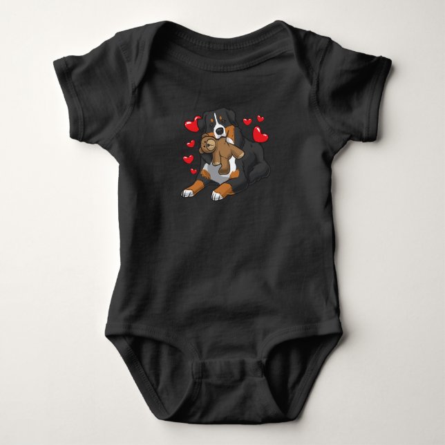 Bernese Mountain Dog with hearts Baby Bodysuit (Front)