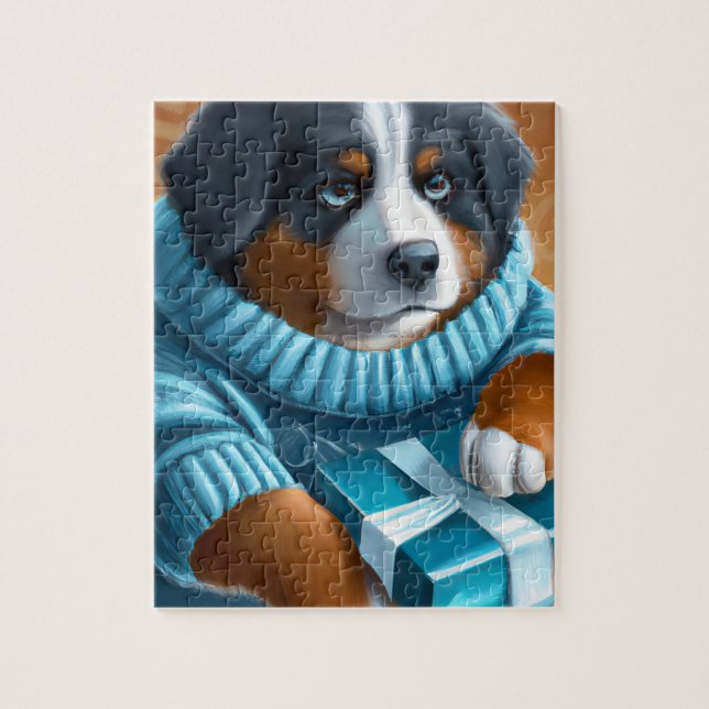 Bernese Mountain Dog With Holiday Present Jigsaw Puzzle (Vertical)