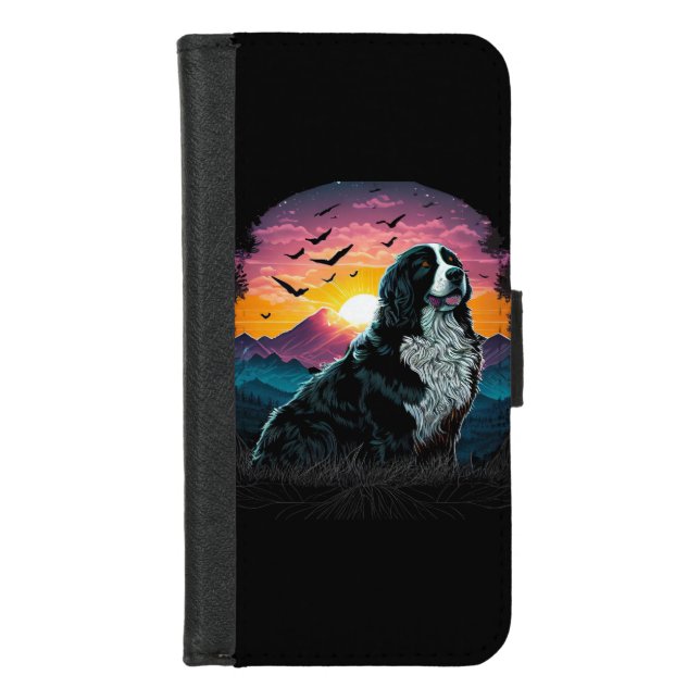 Bernese Mountain Dog with Mountain Sunrise view iPhone Wallet Case (Front)