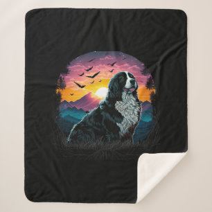 Bernese Mountain Dog with Mountain Sunrise view Sherpa Blanket