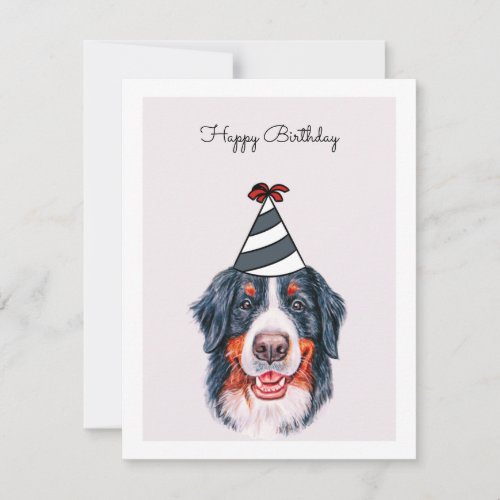 Bernese Mountain Dog with Party Hat Card