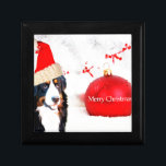 Bernese Mountain Dog with red Christmas Ornament Keepsake Box<br><div class="desc">Bernese Mountain Dog with red Christmas Ornament and santa hat</div>