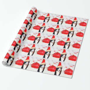 Bernese Mountain Dog with red Christmas Ornament Wrapping Paper