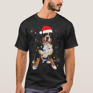 Bernese Mountain Dog With Santa Hat Lights T-Shirt