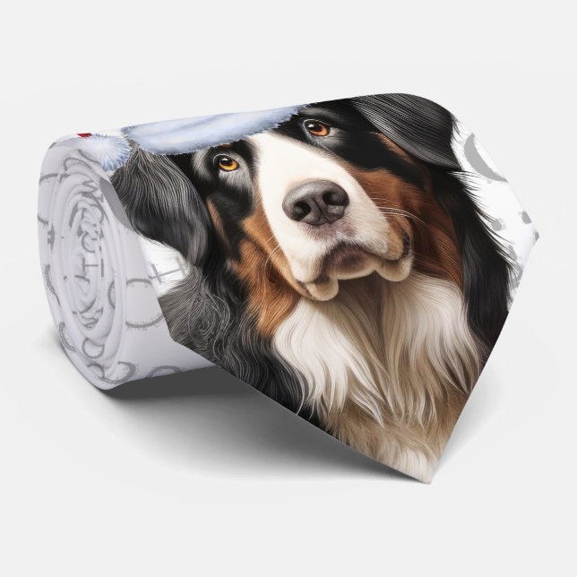 Bernese Mountain Dog Woof Christmas Pet Lover Neck Tie (Rolled)
