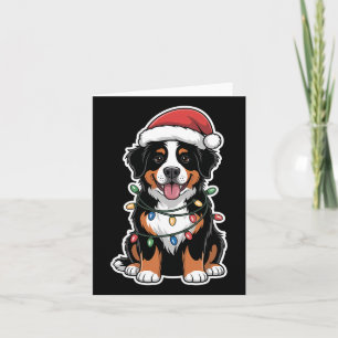 Bernese Mountain Dog Wrapped In Christmas Lights  Card
