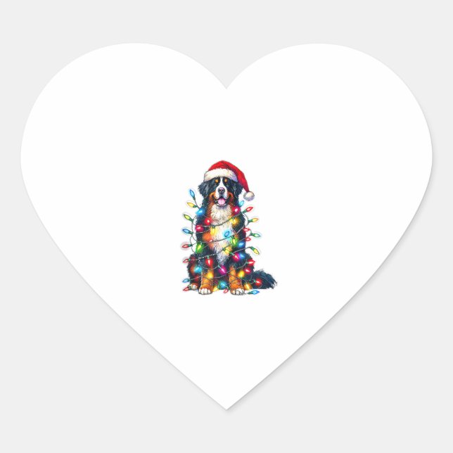 Bernese Mountain Dog x Christmas Lights  Heart Sticker (Front)