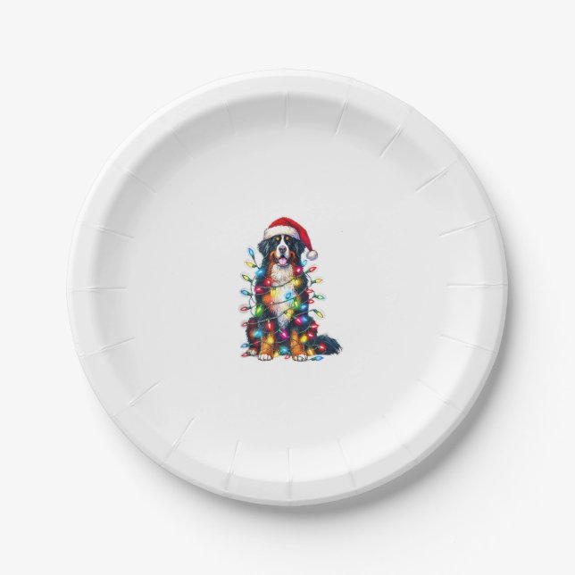 Bernese Mountain Dog x Christmas Lights  Paper Plates (Front)