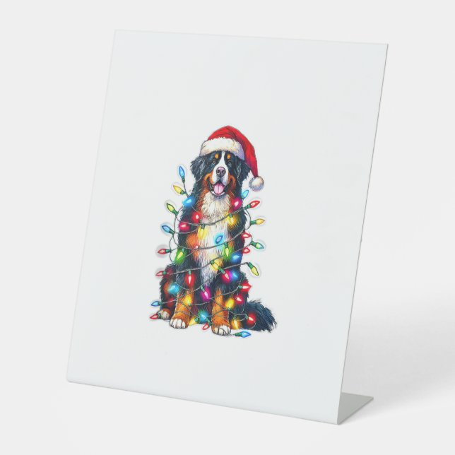 Bernese Mountain Dog x Christmas Lights  Pedestal Sign (Front)