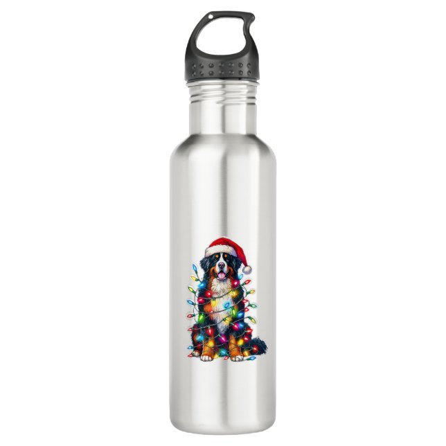 Bernese Mountain Dog x Christmas Lights  Stainless Steel Water Bottle (Front)