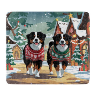 Bernese Mountain Dogs Christmas Snow Holiday Cutting Board