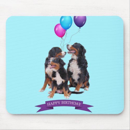 Bernese Mountain Dogs Happy Birthday Mousepad