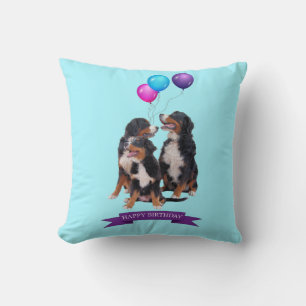 Bernese Mountain Dogs Happy Birthday Pillow