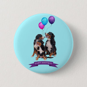 Bernese Mountain Dogs Happy Birthday Pinback Button